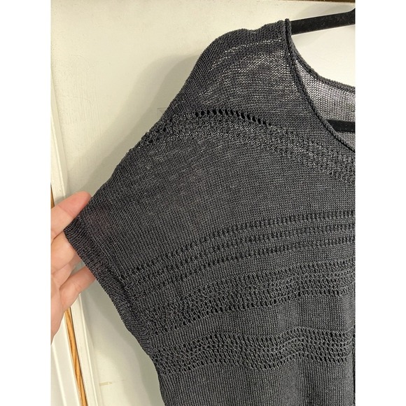 Travelers Chicos Sz Large Black Loose Knit‎ Top Fishnet Whimsigoth Linen Blend - Picture 3 of 9